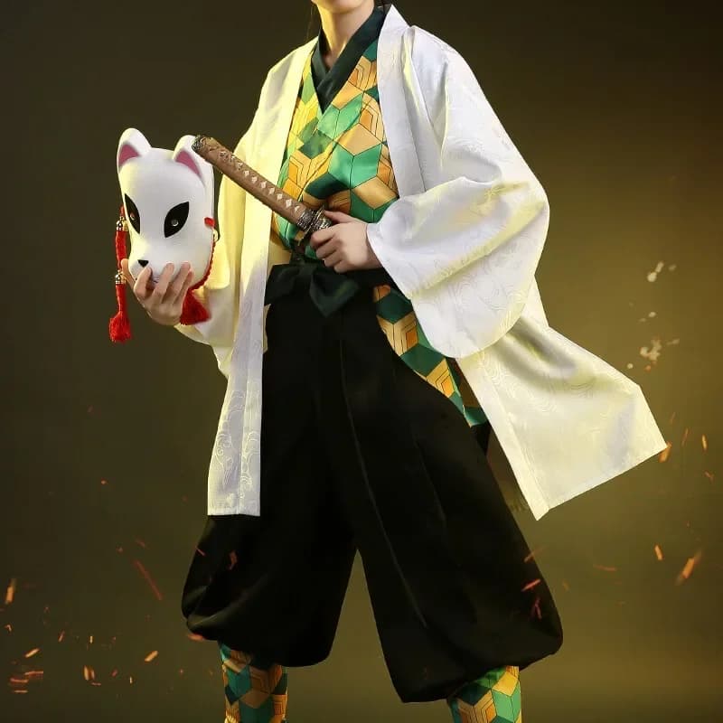 New Anime Sabito Cosplay Costumes Kimono White Cloak Man Coat Lining Pants Wig Halloween Costumes