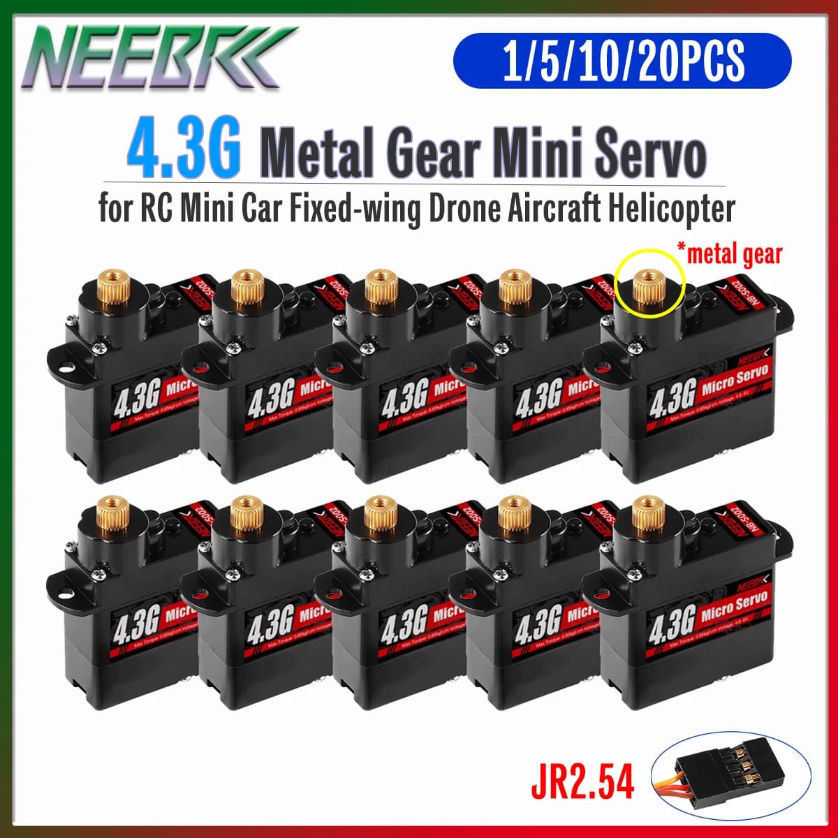 1/5/10/20pcs NEEBRC 4.3g Metal Gear Digital Servo for RC Airplane Helicopter Aircraft Quadcopter Mini Q Robot 1/24 Car Wltoys