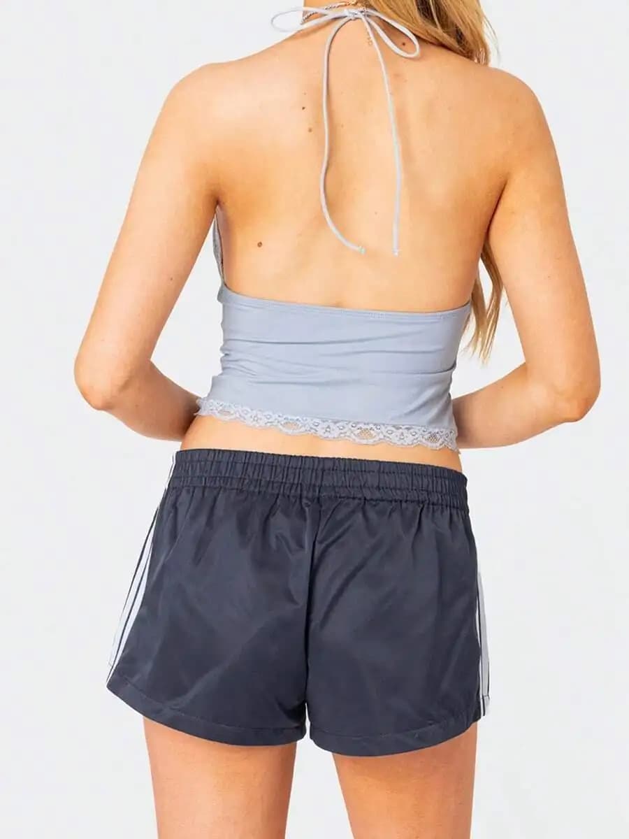 Women Low Rise Side Striped Shorts Elastic Waist Casual Loose Sport Streetwear Summer
