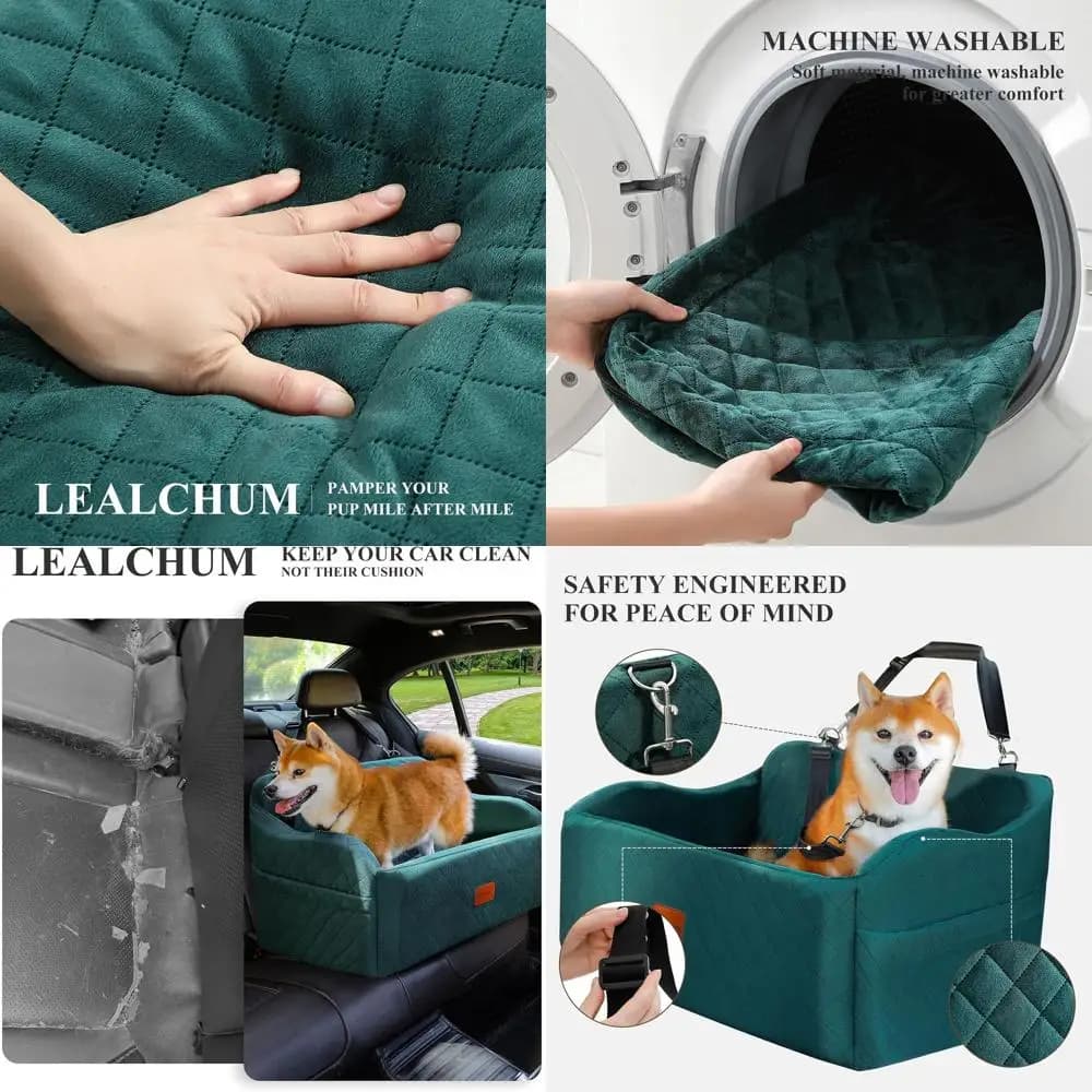 Sedile Auto Verde Grande per Animali Domestici con Rivestimento Lavabile e 2 Guinzagli di Sicurezza per Cani di Taglia Media e Grande