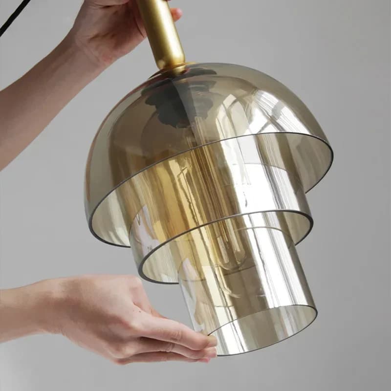 Lampadario in vetro champagne di arte nordica Ristorante Soggiorno Cucina Camera da letto Lampada a sospensione Bar Decorazione per interni Apparecchio di illuminazione