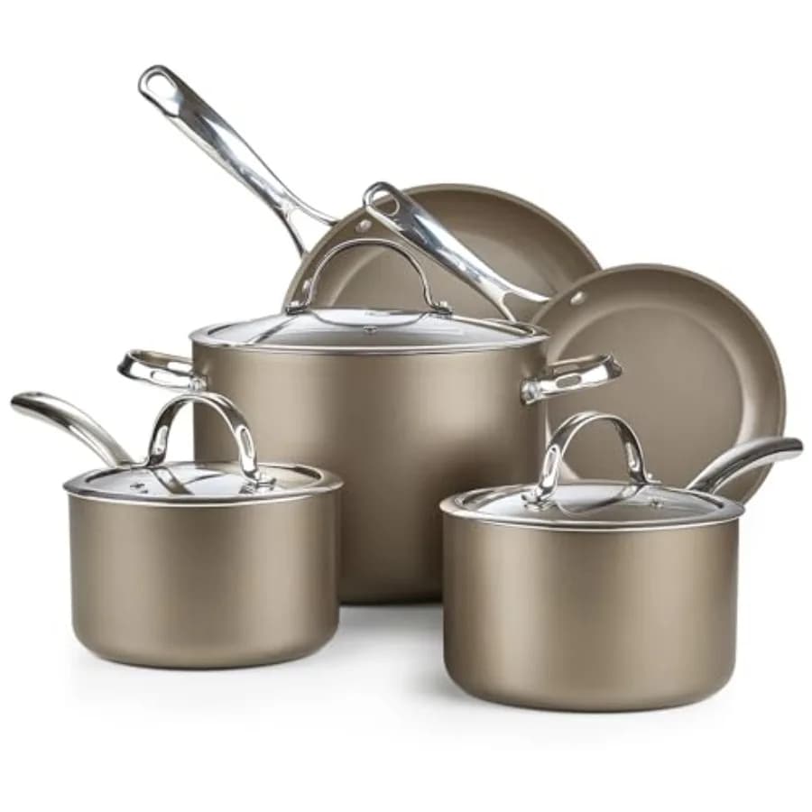 Set di pentole da cucina, pentole e padelle antiaderenti in ceramica anodizzata dura per induzione, include casseruole, padelle e pentola grande