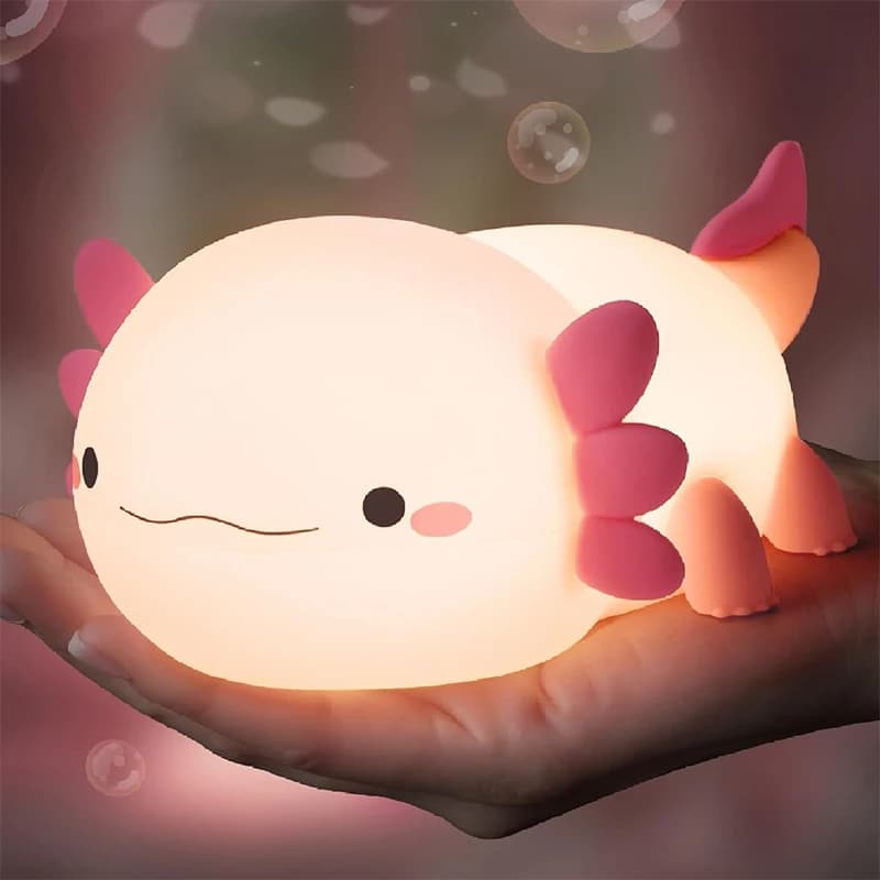 Luce Notturna Axolotl, Lampada da Comodino Dimmerabile in Silicone a Forma di Animale, Lampada Touch Ricaricabile Kawaii, Decorazione per Cameretta