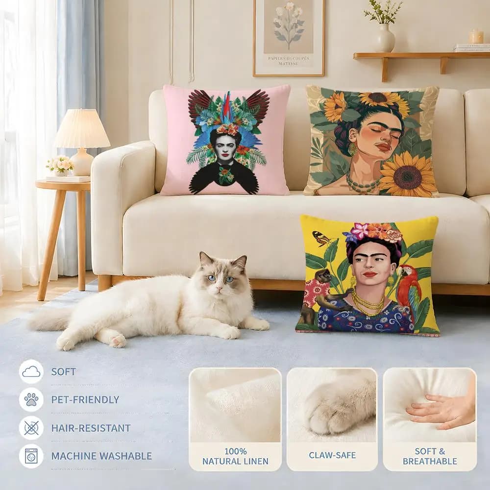 Cushions Covers Sofa Cat and dog friendly Artist F-Frida KahloS Cushion Cover Decorative Pillowcase Chairs 45x45 40x40