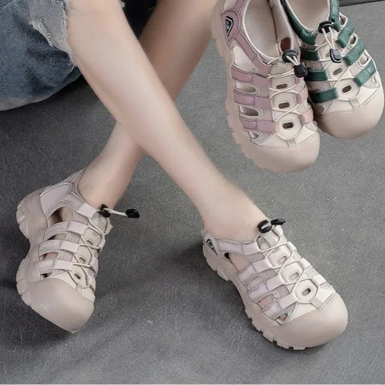 2025 Scarpe da spiaggia da donna a piedi nudi Sandali Baotou da viaggio da campeggio Sport all'aria aperta Moda in pelle Maglia fresca Asciugatura rapida Anti sudore mare accessori spiaggia pesca scarpone wading sea sh