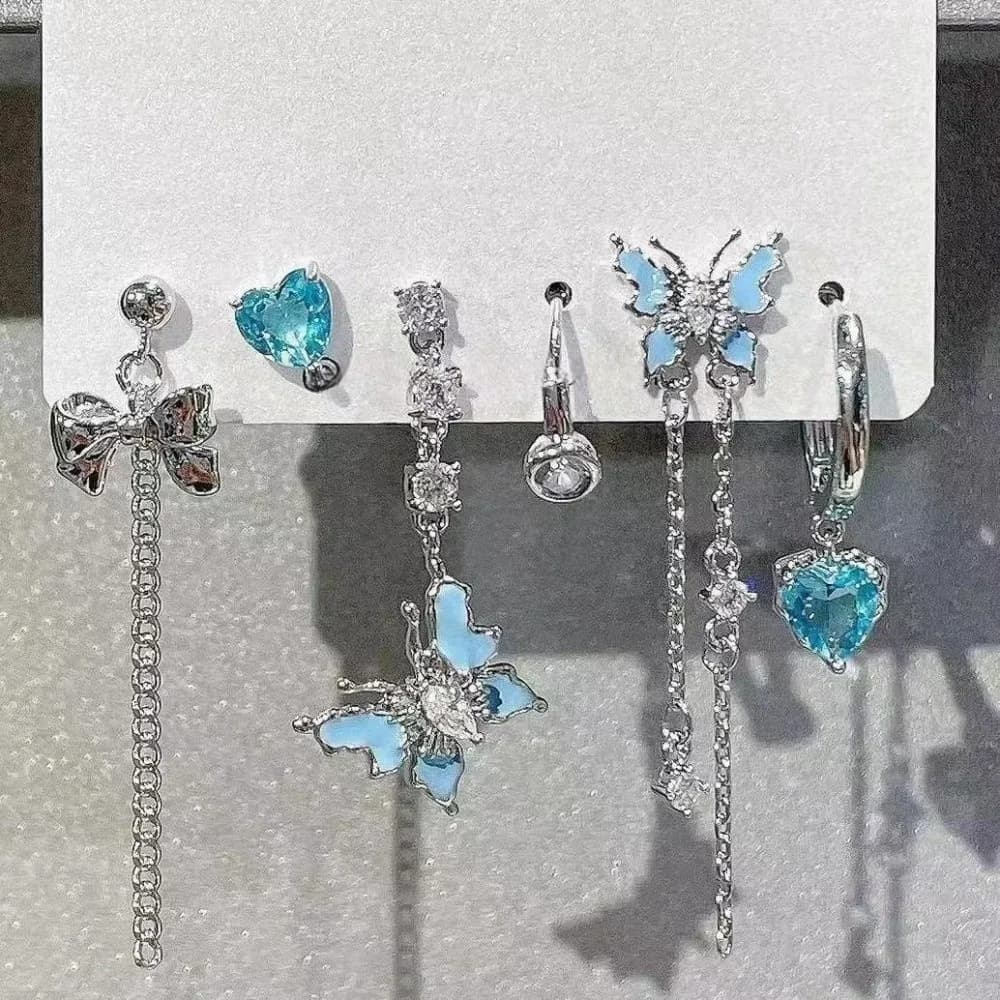 6 Pezzi Eleganti Orecchini Pendenti a Farfalla, Raffinati Orecchini Lunghi con Nappine e Zirconi, Orecchini a Perno con Strass, Regalo