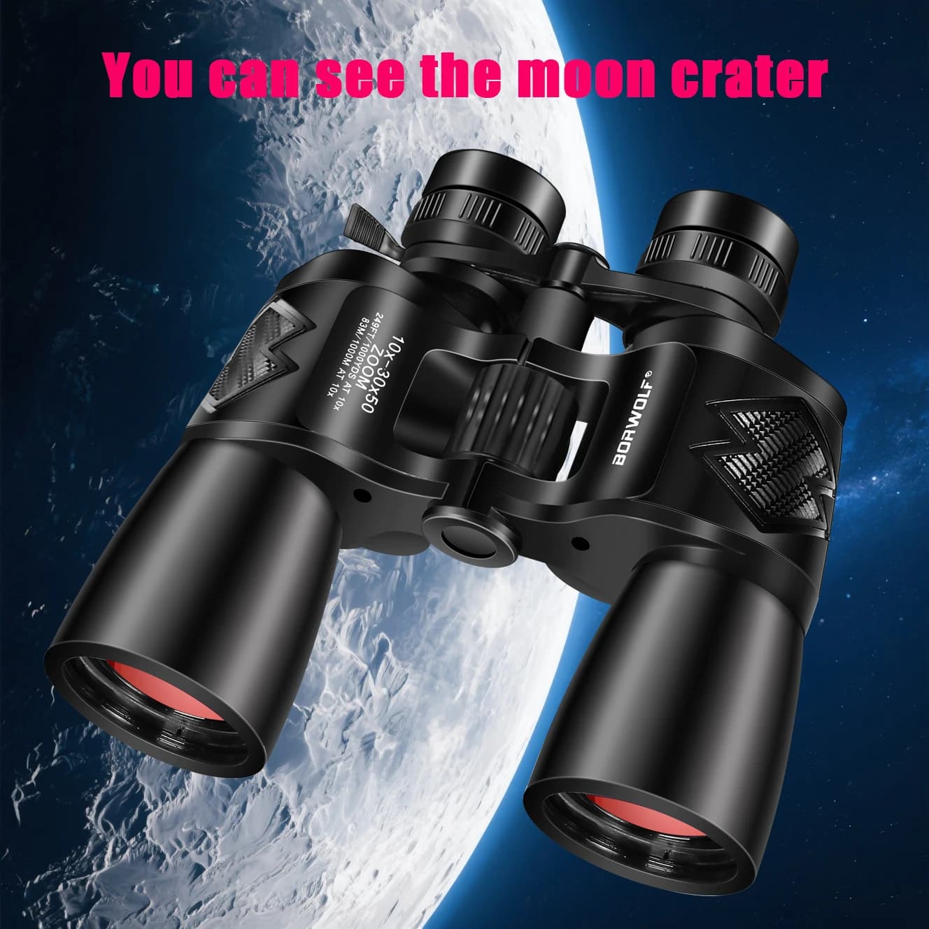 BORWOLF 10-30X50 Binocolo professionale HD ad alto ingrandimento con zoom potente per monoculare telescopico da caccia