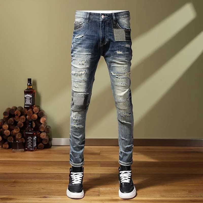 2024 primavera e autunno nuova tendenza della moda tubo dritto pantaloni in denim strappati pantaloni elasticizzati traspiranti comodi casual da uomo