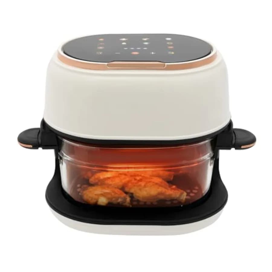 Friggitrice ad Aria da 4L/4.23Qt 900W con Display LCD, Temperatura e Tempo Regolabili, Multifunzione, Moderna, Bianca, Visibile
