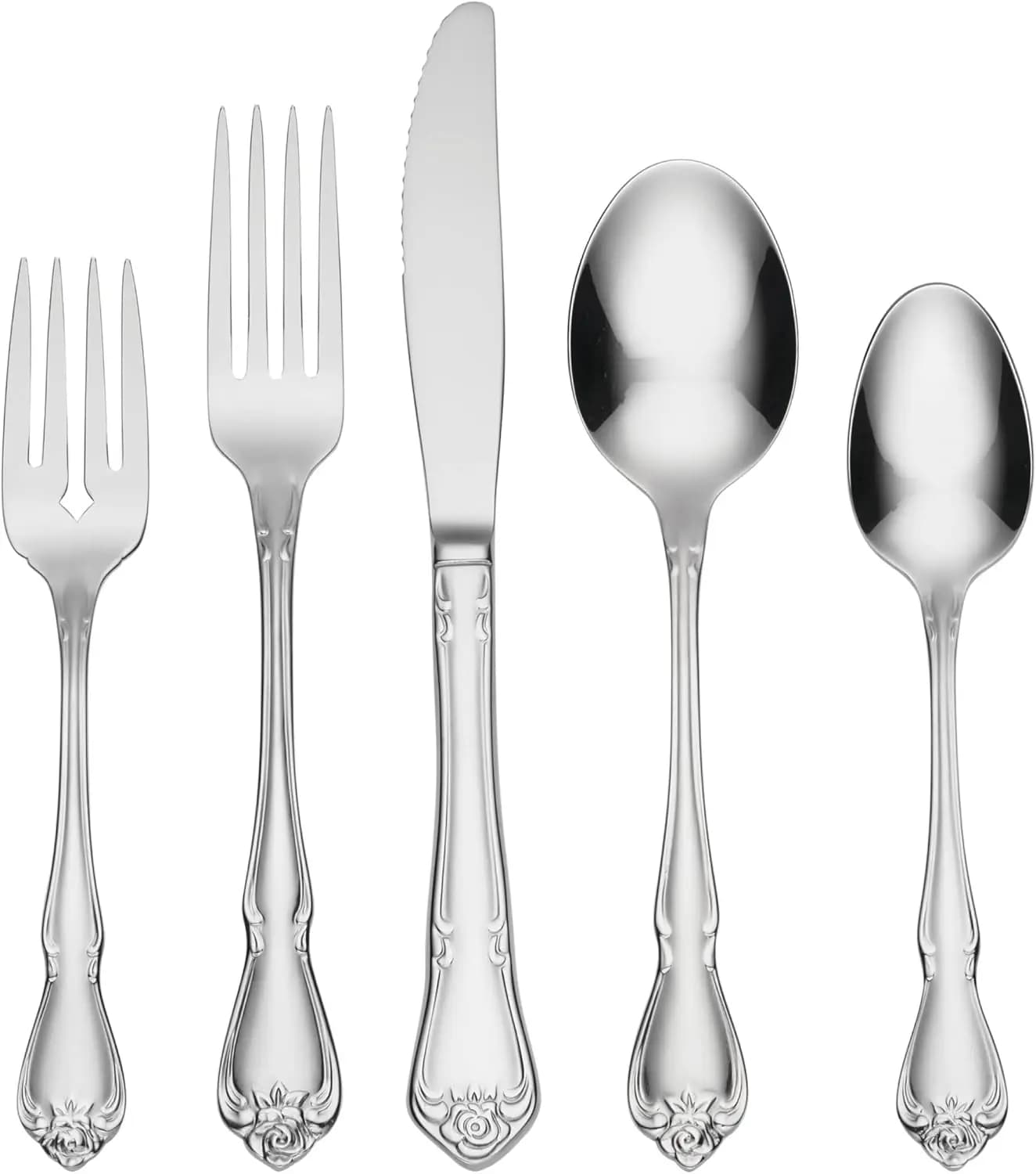 Set di posate in acciaio inossidabile da 20 pezzi, servizio per 4 persone, lavabile in lavastoviglie, design Silver Rose, coltelli, cucchiai e forchette per la cucina di casa