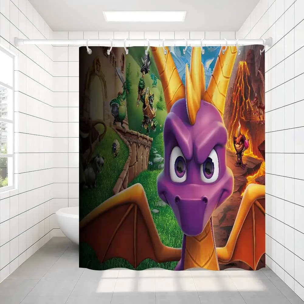 Tenda da doccia per bagno con motivo S-Spyro Dragon, tenda da doccia impermeabile con 12 ganci, decorazione per la casa