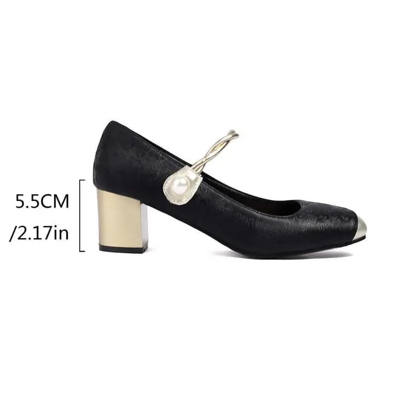 ORCHA LISA Female Mujer New Elegant Women's Pumps Round Toe 5.5cm Block Heel Mixed Hook&Loop Strap Plus Size 41-43 Party Dating