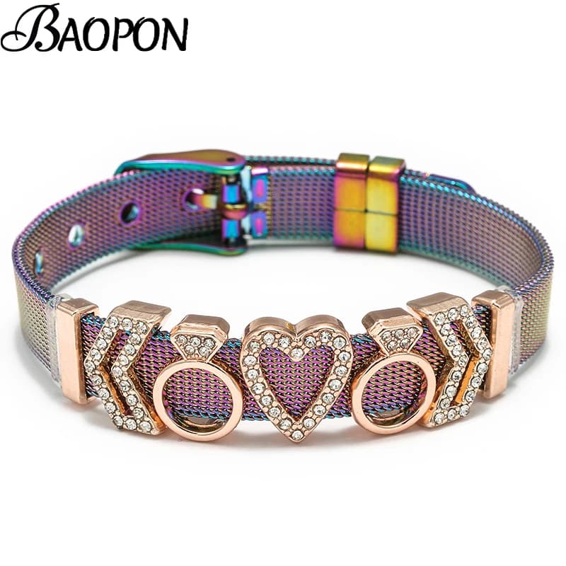 Braccialetti in acciaio inossidabile Mesh10MM per donna uomo coppia amante cuore a cuore corona serratura fascino orologio cintura braccialetto gioielli