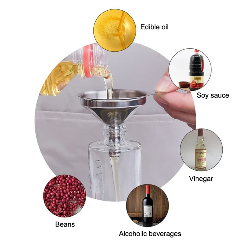 Imbuti in metallo per alimenti per riempire bottiglie, imbuti piccoli per oli essenziali e spezie, set di imbuti da cucina in acciaio inossidabile