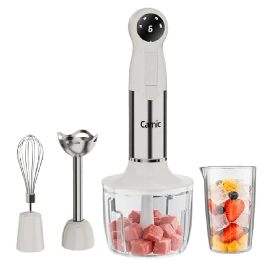 Set Frullatore a Immersione Senza Fili, Frullatore a Immersione 4 in 1 a Velocità Variabile con Tritatutto e Frusta per Zuppe, Pappe per Bambini
