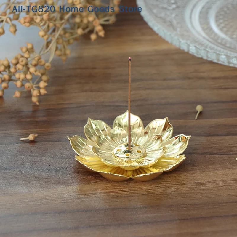 [TG820] Porta incenso dorato a forma di loto per bastoncini, base per incenso, per templi e buddhismo