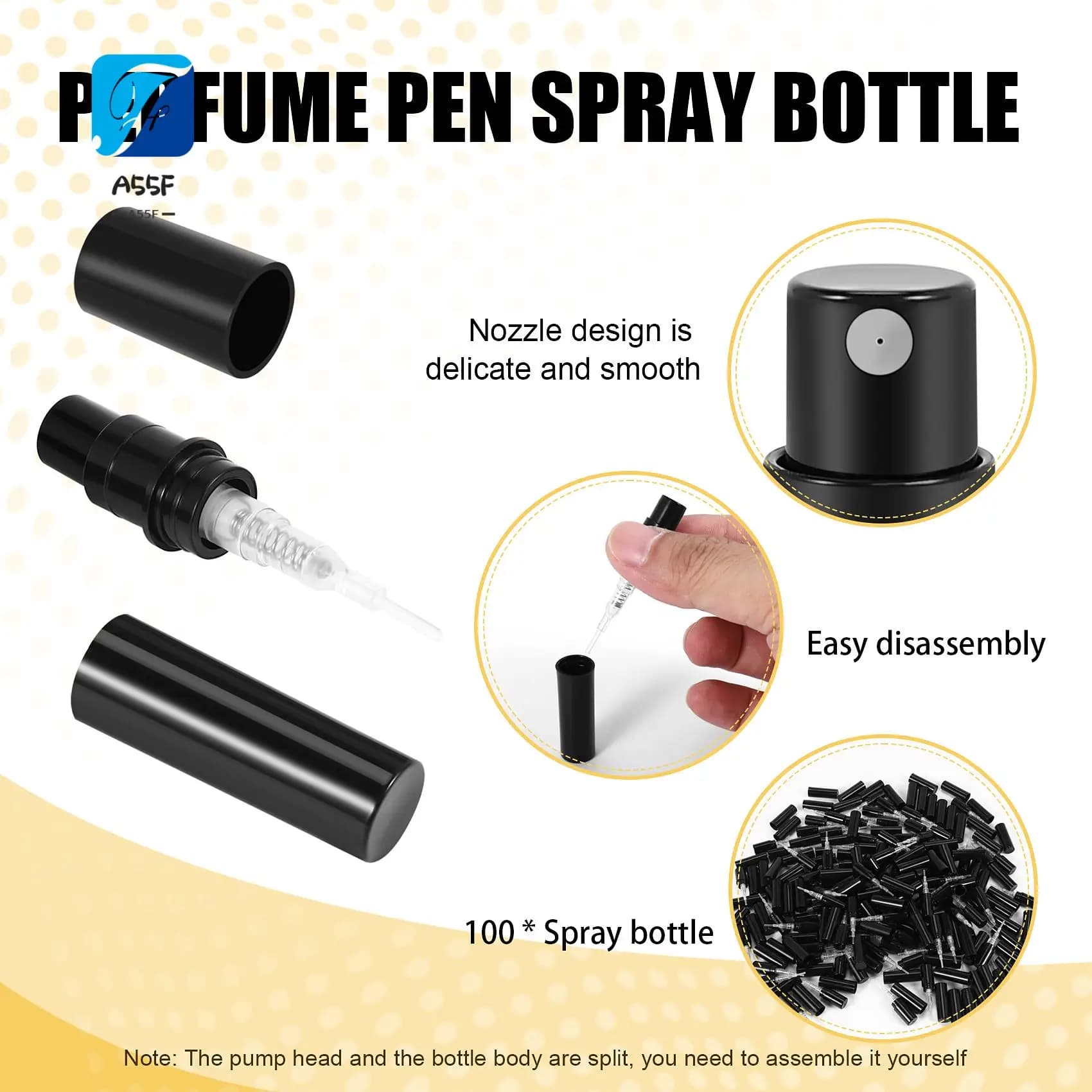 A55F-100 Pz/lotto 2Ml Bottiglia di Profumo di Plastica Nera Spray Campione Spruzzatore Atomizzatore Bottiglia di Profumo