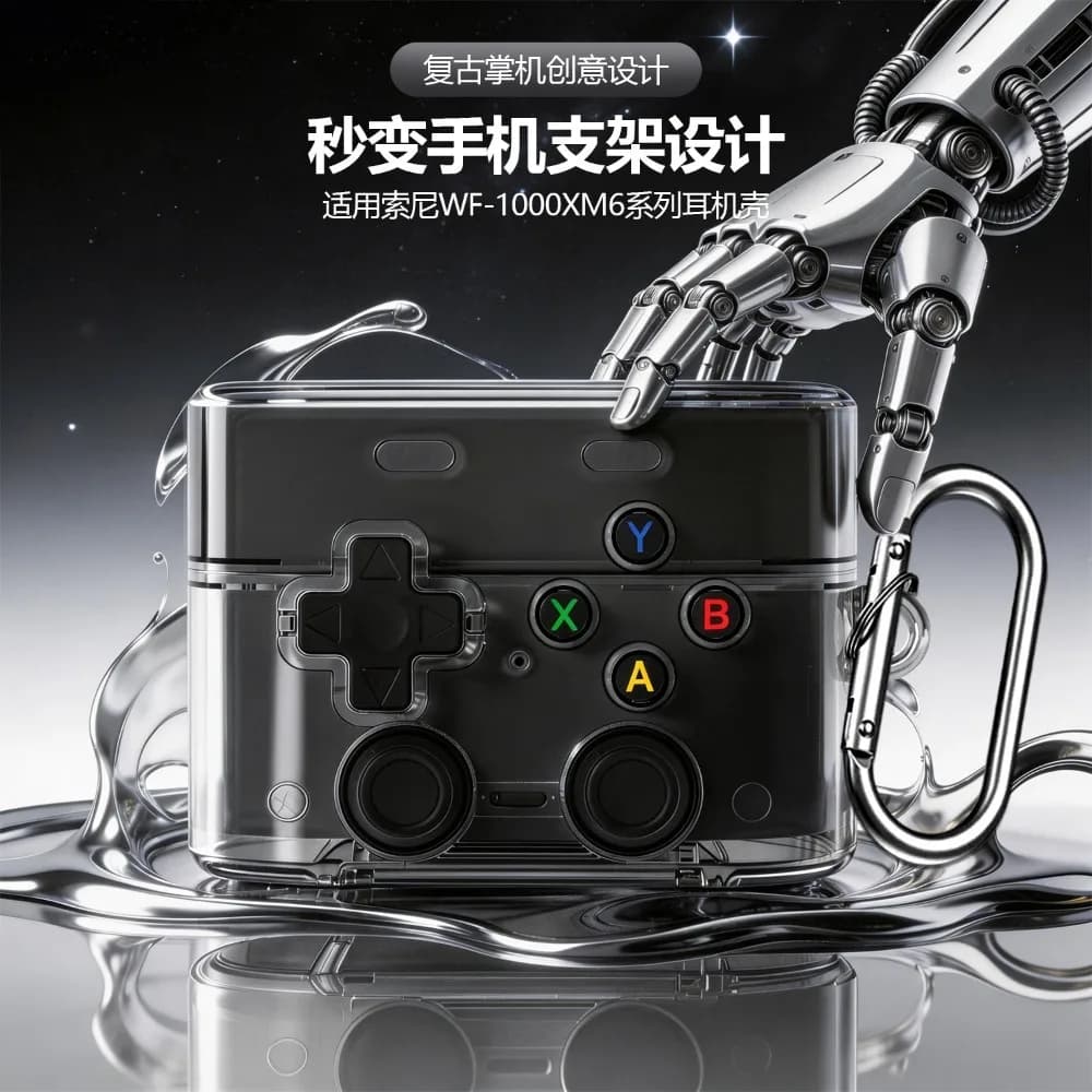 Retro Game Controller Earphone Case For Sony WF-1000XM6 With Cleaning Pen Kit Shockproof Hard Protective Cover With Metal Chain
