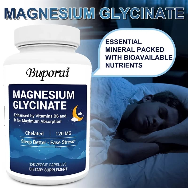 Integratore di Glicinato di Magnesio, Favorisce il Sonno Naturale, Riduce lo Stress e l'Ansia, Supporta la Salute delle Ossa