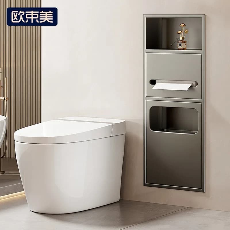 Toilet Niche Recessed Toilet Trash Can Shelf Bathroom 304 Stainless Steel Door Niche Cabinet Finished Product
