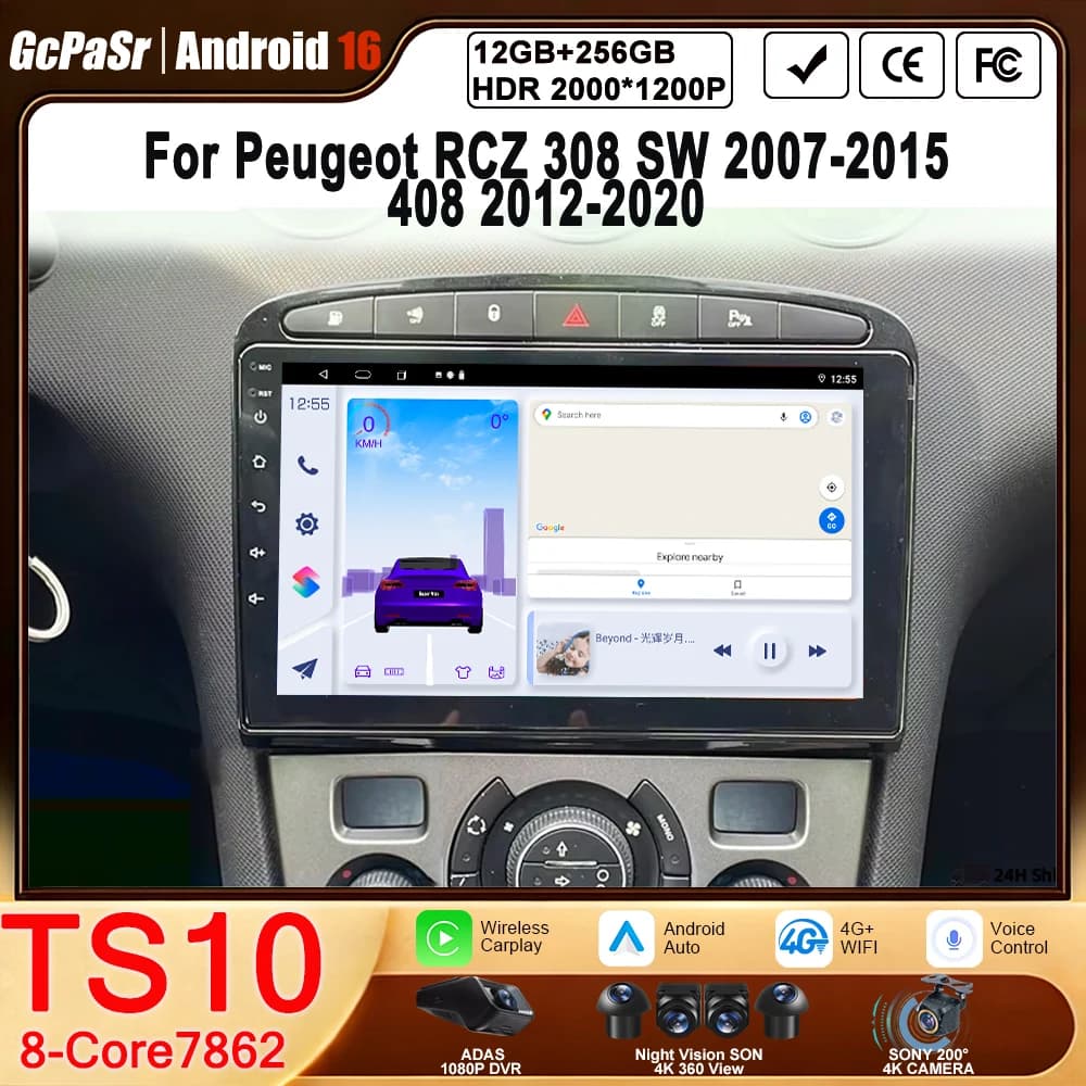 Autoradio Android 15 Per Peugeot RCZ 308 SW 2007-2015 408 2012-2020 Wireless CarPlay Android Auto Multimedia di Navigazione
