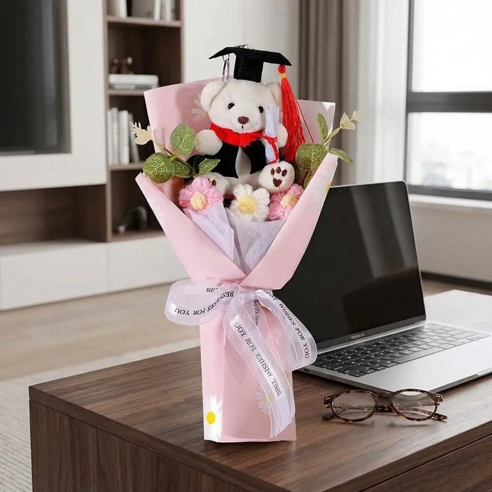 Plush Animal Little Bear Doll Bouquet Stuffed Cartoon Graduation Bear Plush Toy Kawaii 30cm Simulated Bear Doll Bouquet