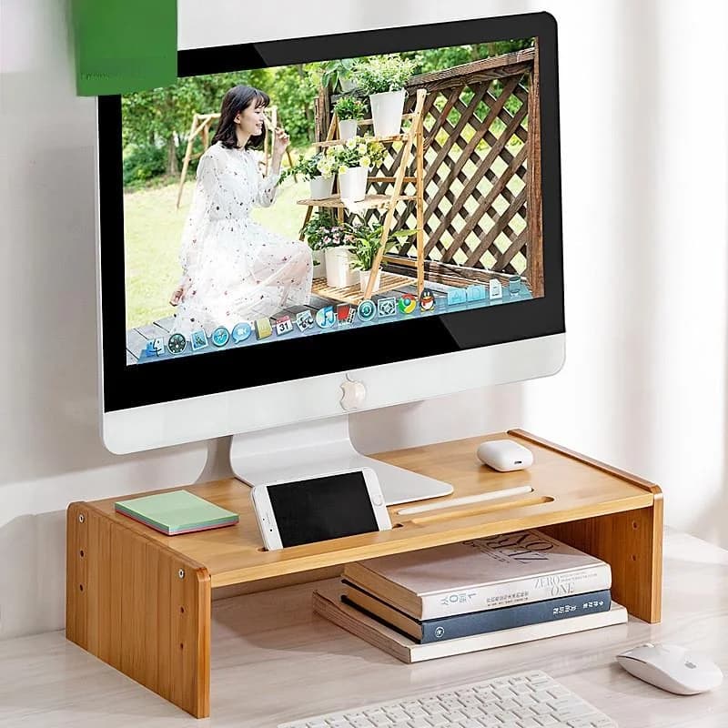 Supporto per Monitor in Legno, Base Rialzata per Schermo, Organizzatore da Scrivania per Ufficio e Casa