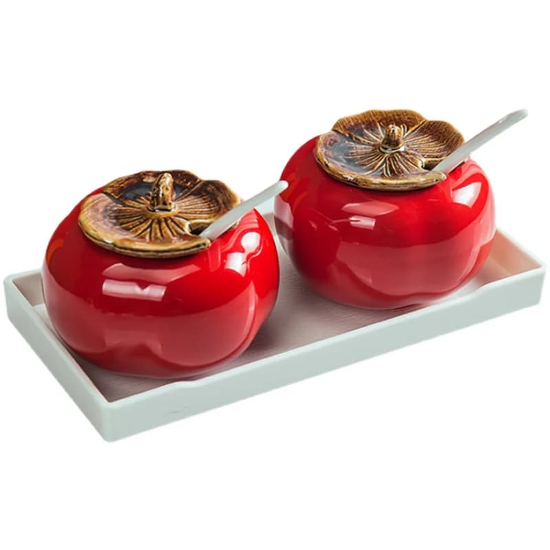 Barattolo di olio da 200-400ml con Kit di vassoi Set di barattoli di spezie per condimenti in ceramica cucina per la conservazione del sale con coperchio cucchiaio Spiciness vaso di porcellana