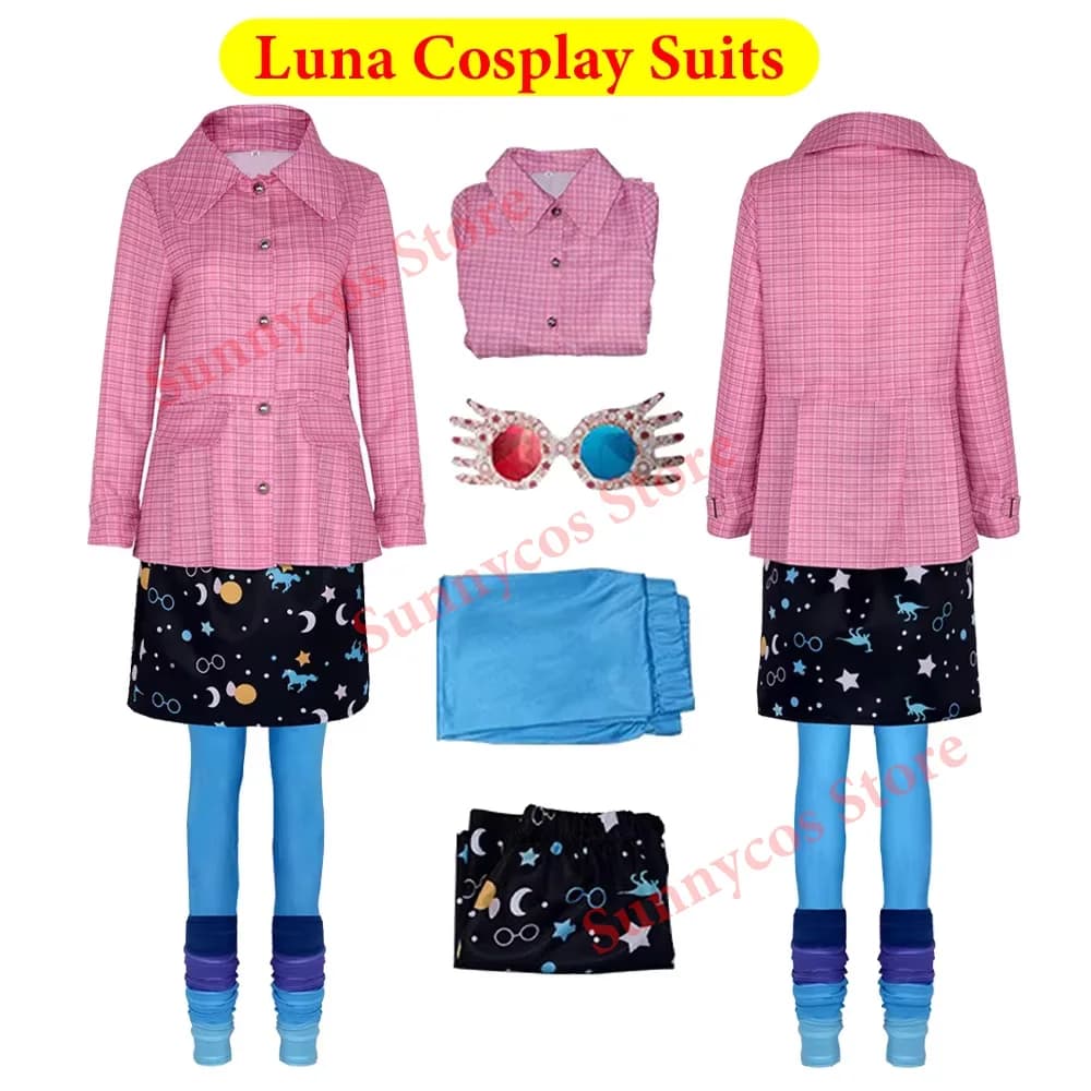 Travestimento Luna Costume Cosplay Occhiali Lovegood Uniforme Cappotto Gonna Pantaloni Abbigliamento donna Abiti Carnevale di Halloween Vestire il vestito