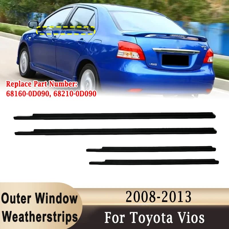 4 pz Finestra Esterna Guarnizioni Guarnizioni Per Toyota Vios 2008-2013 Porta Laterale Modanatura Cintura di Gomma Nera 68160-0D090 68210-0D090