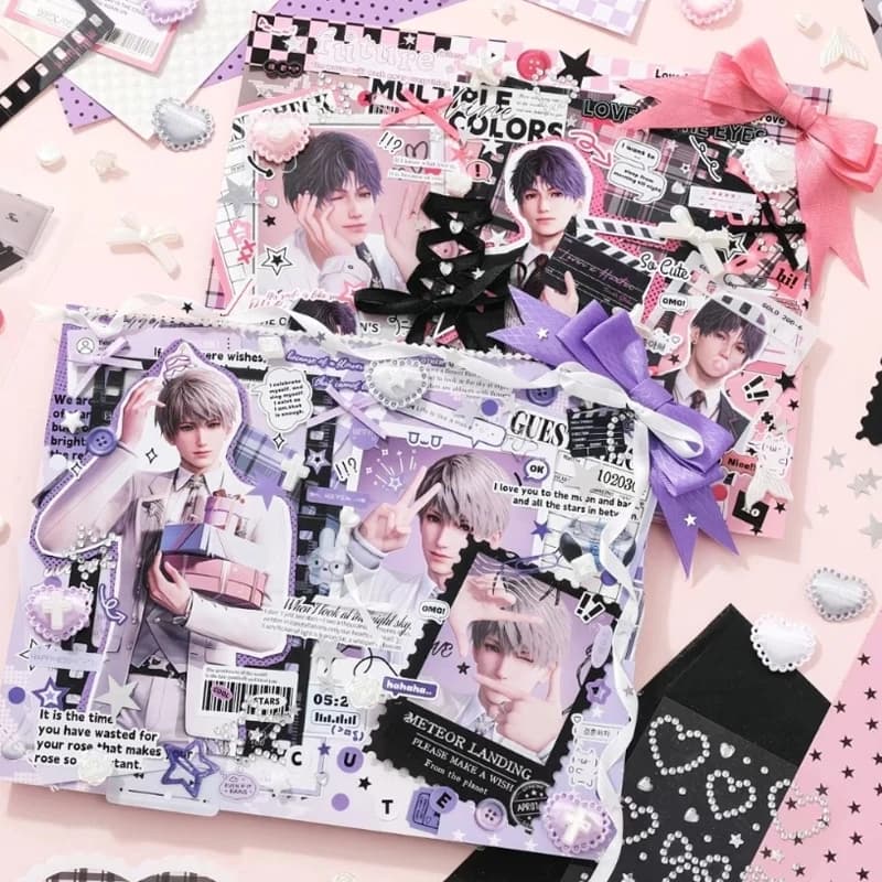 Love and Deepspace Ita Bag Kit Rafayel Xavier Cute Sticker Kawaii Scrapbook Decor Purple Pink Aesthetic Background Materials
