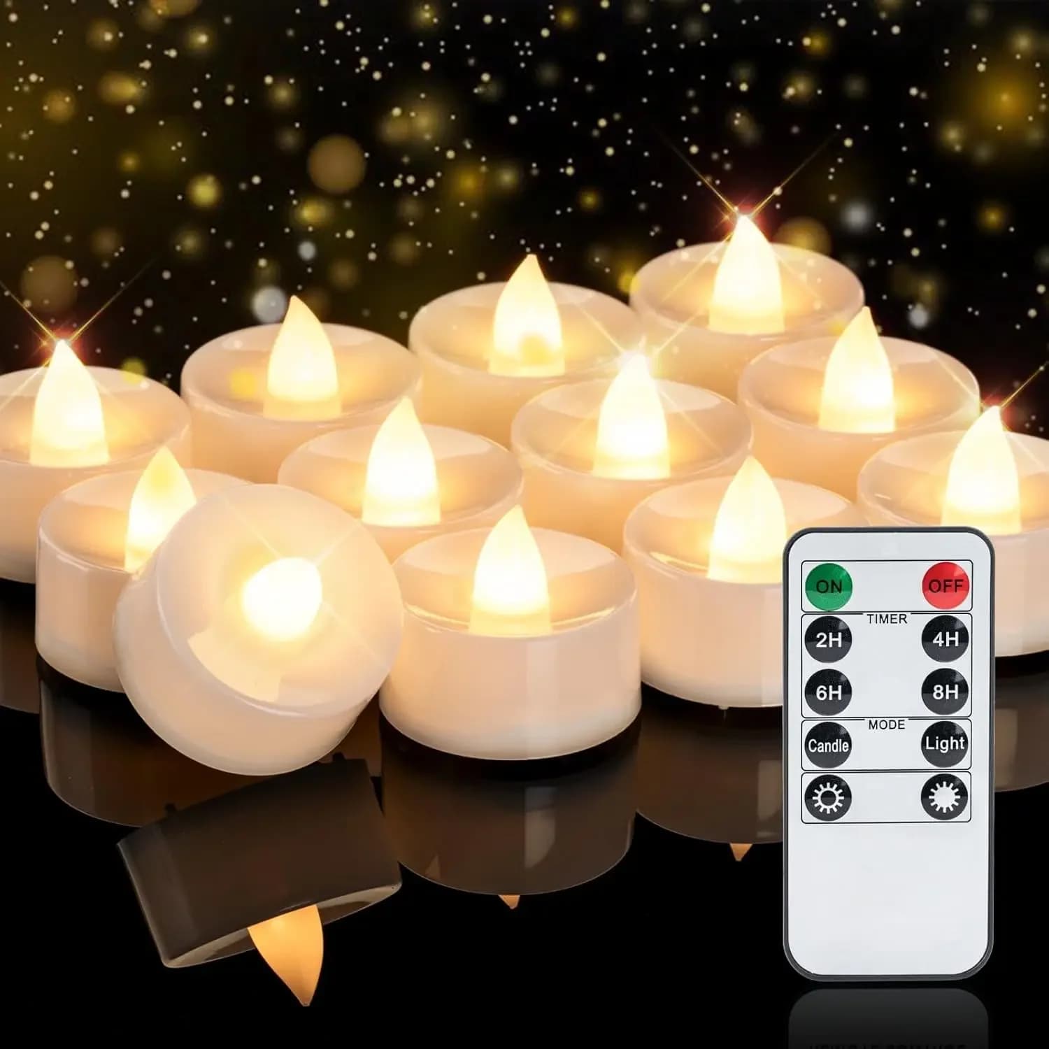 Set di 12 Candele LED Senza Fiamma con Telecomando e Timer, Oltre 400 Ore di Autonomia, Effetto Sfarfallio Realistico per Decorazioni