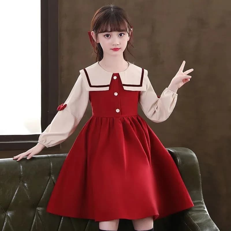 2025 Abbigliamento per bambini inverno autunno Ragazze canotta vestito da festa patchwork Bambini maglia di pizzo Maniche lunghe bretelle gonna 8 9 10 12 anni