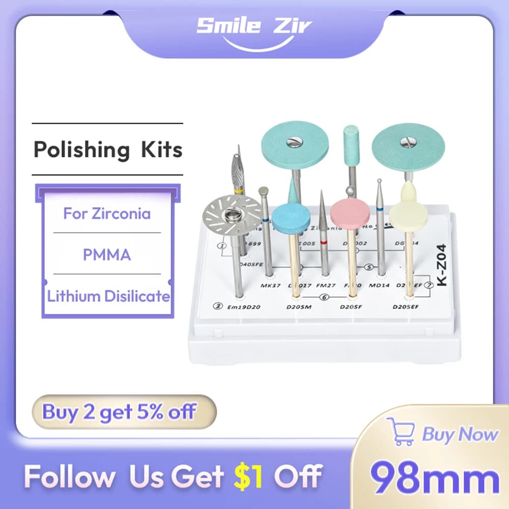 Dental Polishing Finishing Kits Grinding Polisher Burs Set for Zirconia Lithium Disilicate Glass Ceramic PMMA Crown Dental Lab