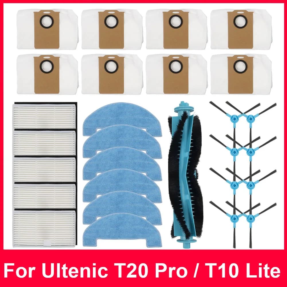 Kit Spazzola Principale, Panno Mop, Sacchetto Filtro e Spazzola Laterale per Ultenic T20 Pro / Ultenic T10 Lite per una Pulizia Avanzata