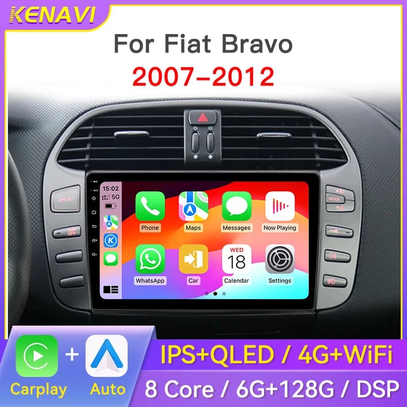 Autoradio Per Fiat Bravo 2007-2012 Lettore Video Multimediale GPS Wireless Carplay Android Auto Unità di Testa 2 Din QLED Schermo