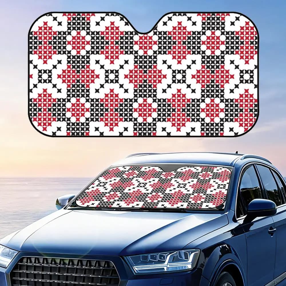 Parasole per Auto con Motivo Slavico Ucraino, Riutilizzabile in Foglio di Alluminio, Protezione UV, Isolamento Termico, Copertura per Parabrezza