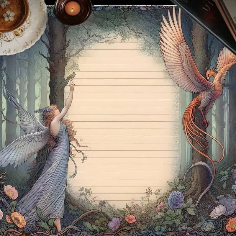 Telo per Tarocchi Enchanted Forest Phoenix Angel, 2 Misure 50x50cm 75x75cm, Telo per Divinazione e Altare, Tappetino per Carte Oracolo Mistiche Woodland