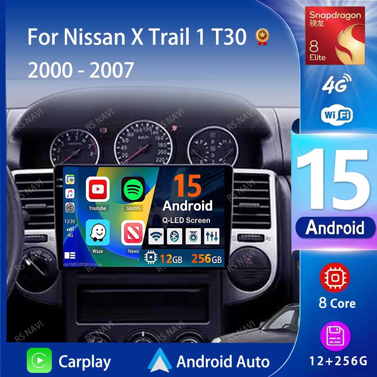 Android 15 Carplay Auto Qualcomm 2K QLED Schermo Lettore di autoradio per Nissan X-Trail X Trail X - Trail 1 T30 2000-2007 GPS Stereo