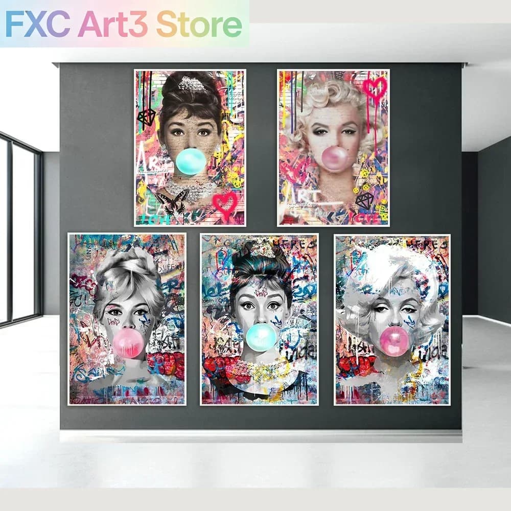 Modern Fashion Wall Art Blowing Bubbles Gumball Abstract HD Canvas Oil Painting Posters Prints Home Bedroom Living Room Decor, f
