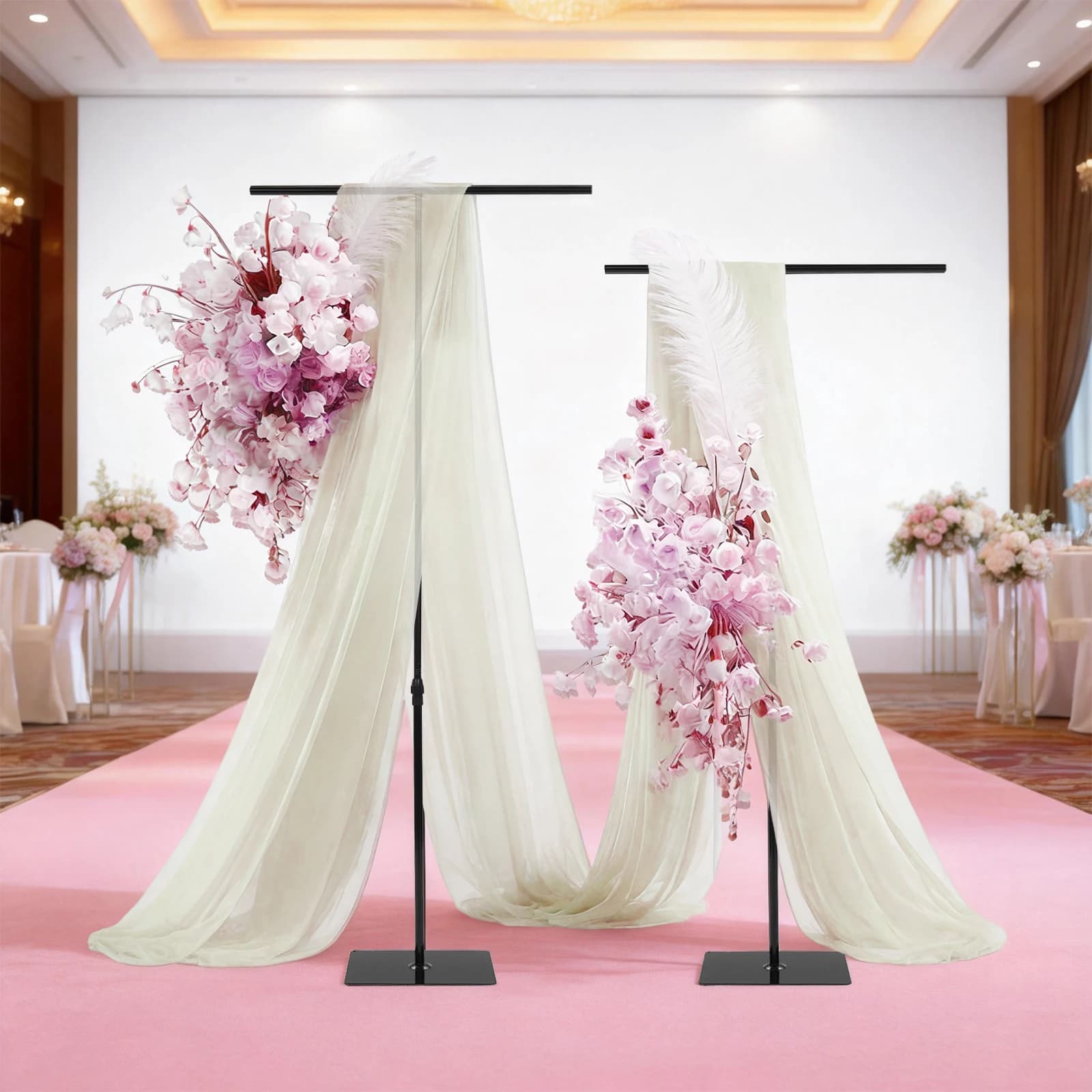 2PCS Wedding Backdrop Stands Black Metal Adjustable Height 37-97.2in Freestanding Tabletop Painting Frame for Birthday Baby Shower Ceremony Photo Booth