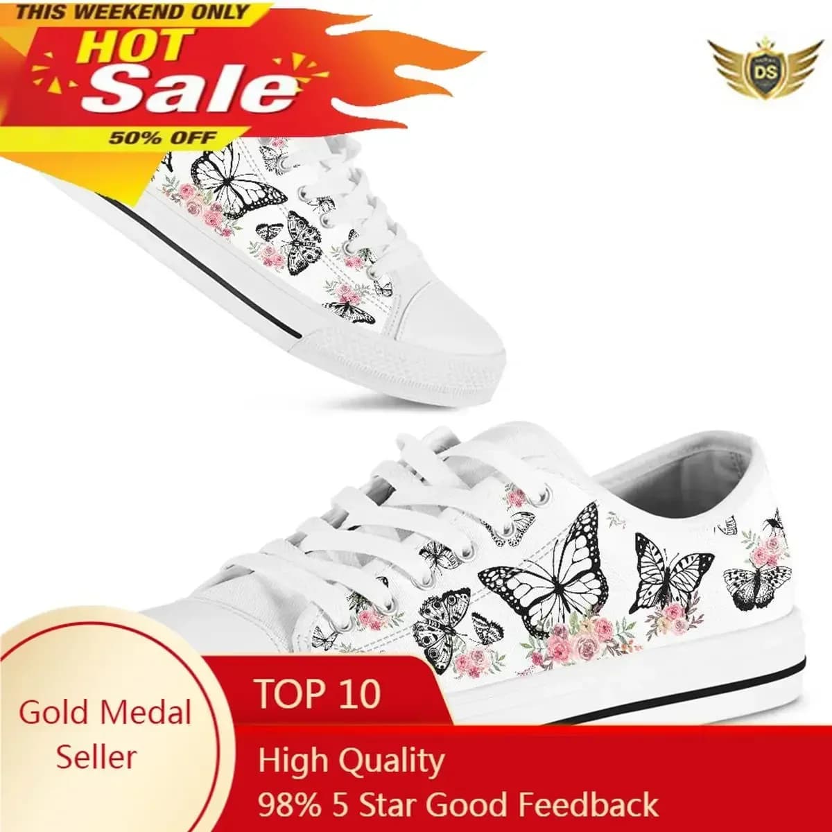 Scarpe traspiranti da donna Nuove scarpe casual piatte stringate leggere da donna con schizzo a farfalla Sneakers di tela bianche