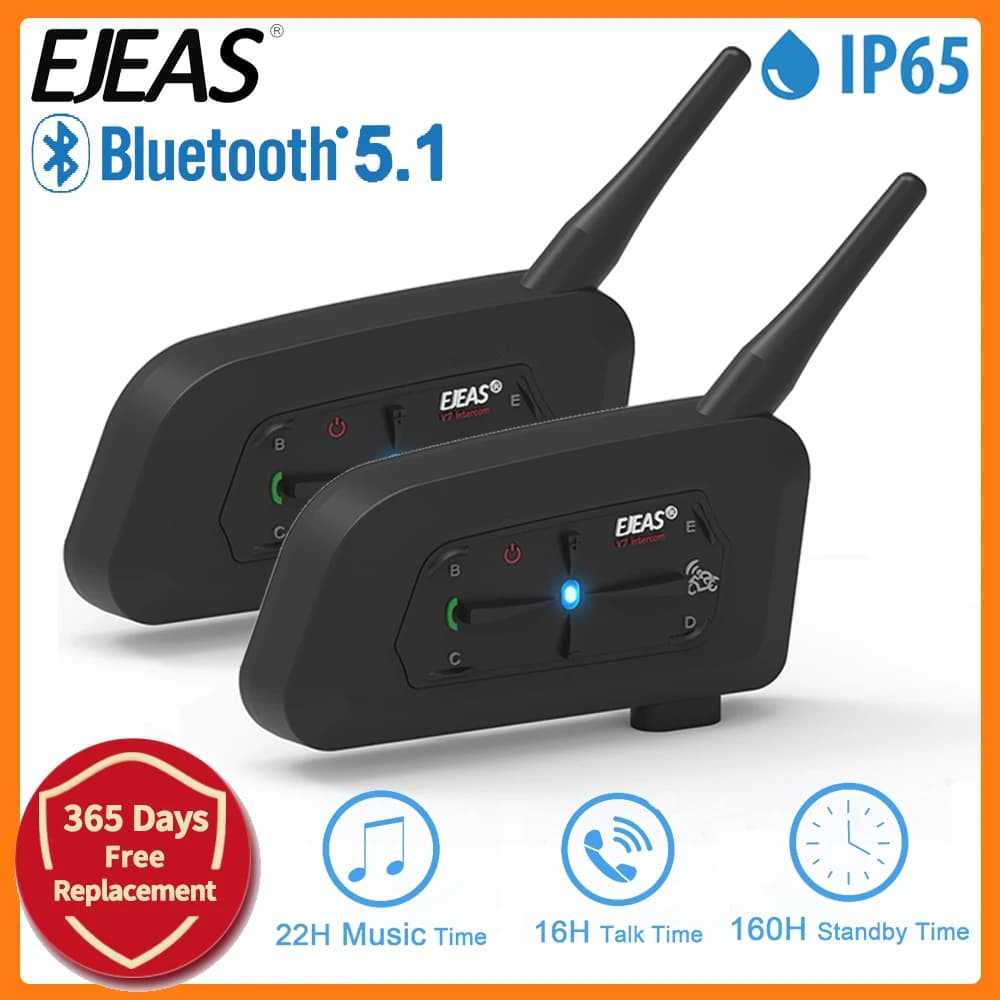 EJEAS V7 Casco moto Auricolare interfono Bluetooth Collegare due telefoni cellulari Bluetooth 5.1 Per 7 ciclisti 700M IP65 Impermeabile
