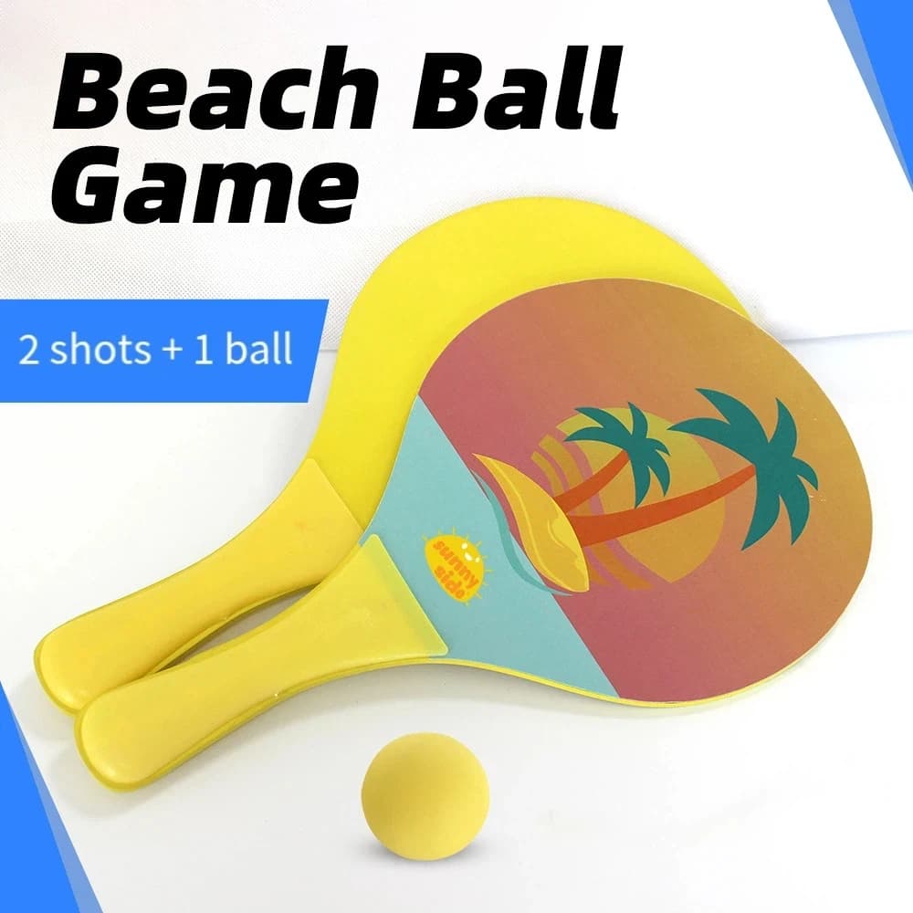 Wooden beach badminton rack with coconut tree print, thick and with cartoon design, for sports and fitness training