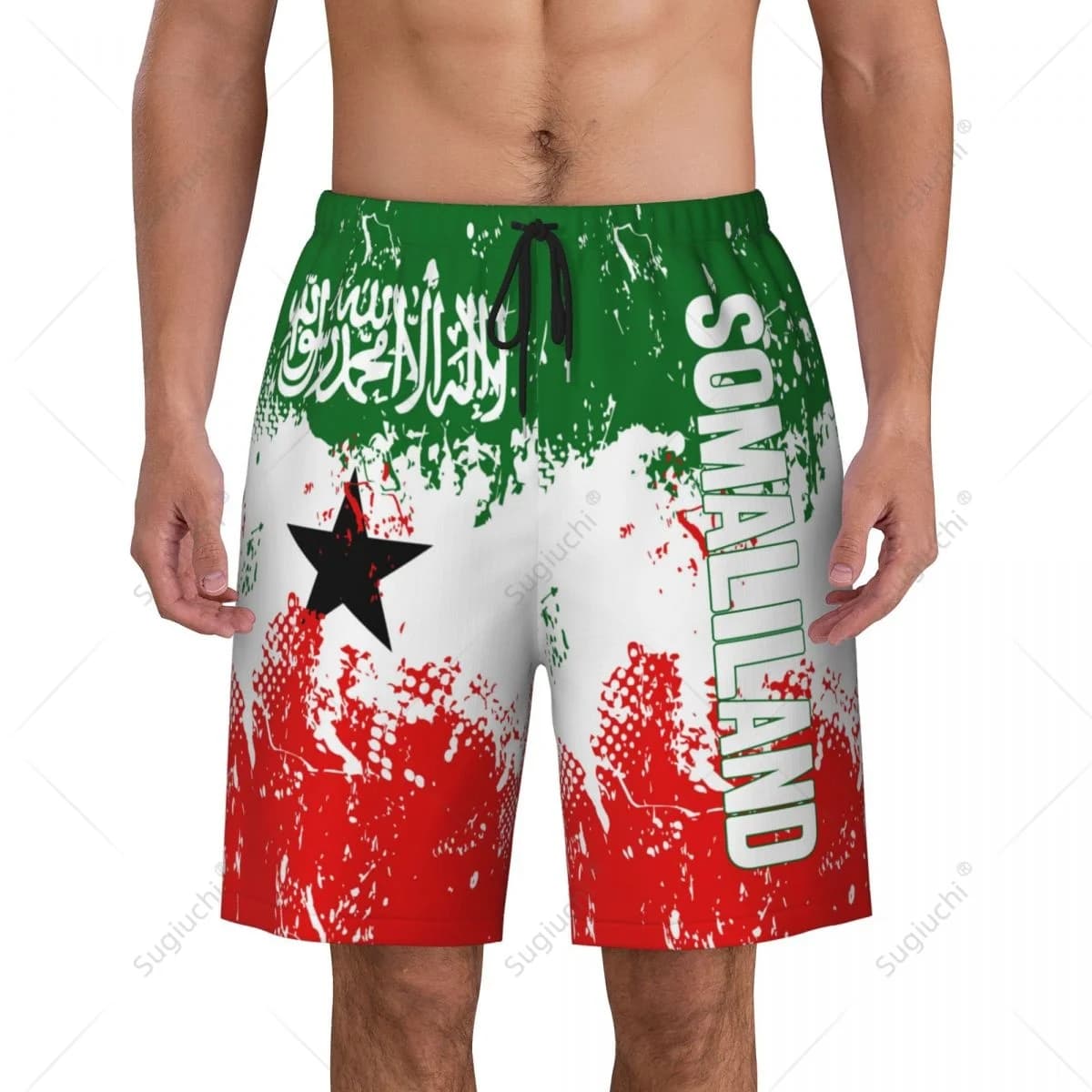 Beach Shorts with Flag of Somaliland for Men, Surf Shorts, Football, Cycling, Swimming and Running in Polyester