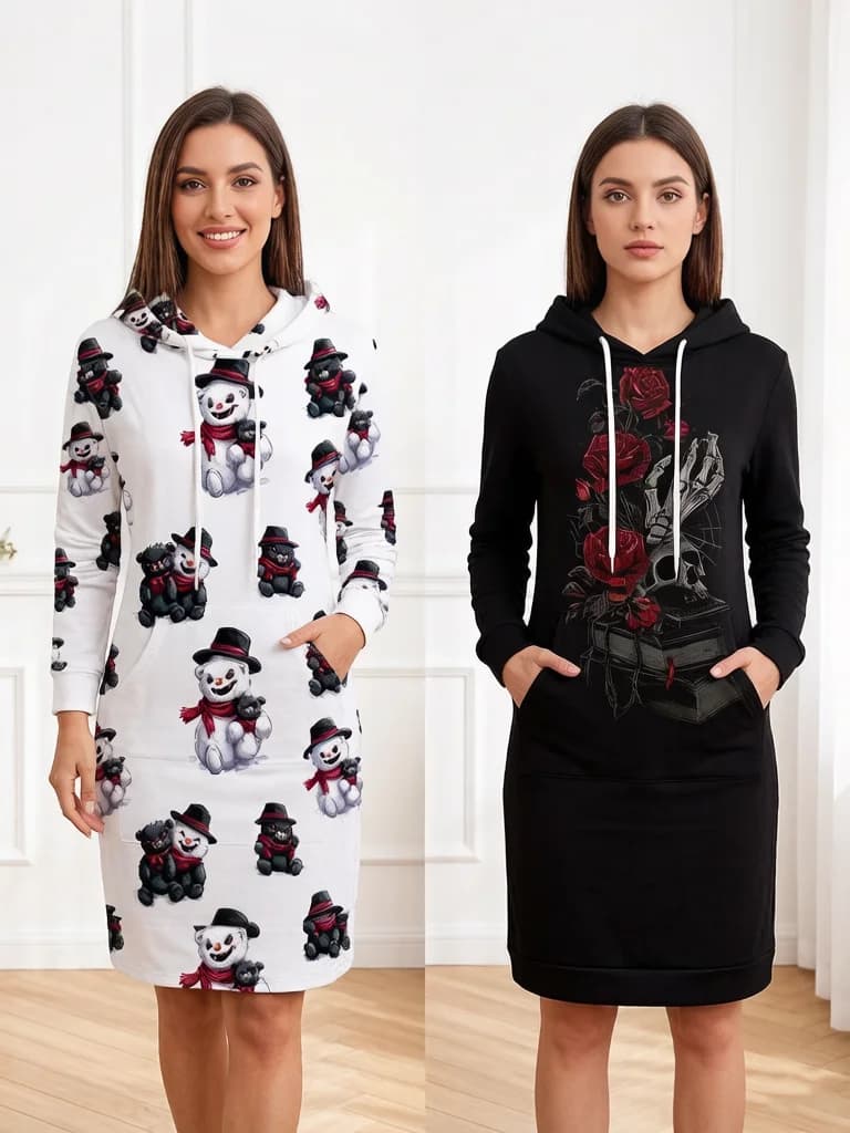 Plus Size Women's Sweatshirt Gothic Skull Skeleton Flower Book Printed Pullover Long Sleeves Hoodie 3D Graphic Pullover Tops
