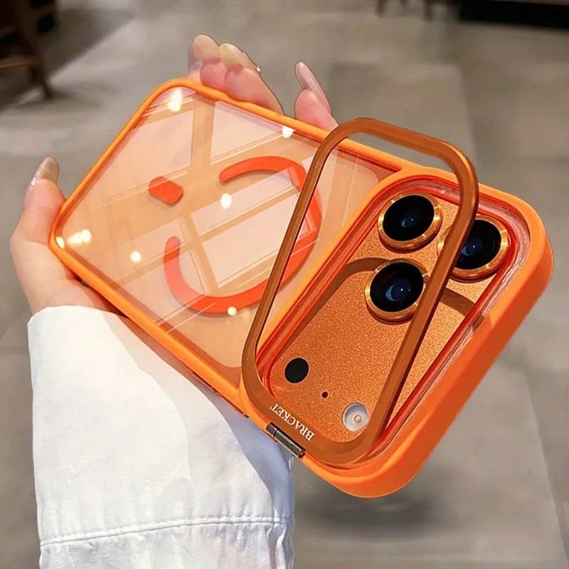 Transparent luxury phone case with magnetic support for iPhone 17 16 15 14 13 Pro Max 16Pro 17Pro, lens protection and stand function