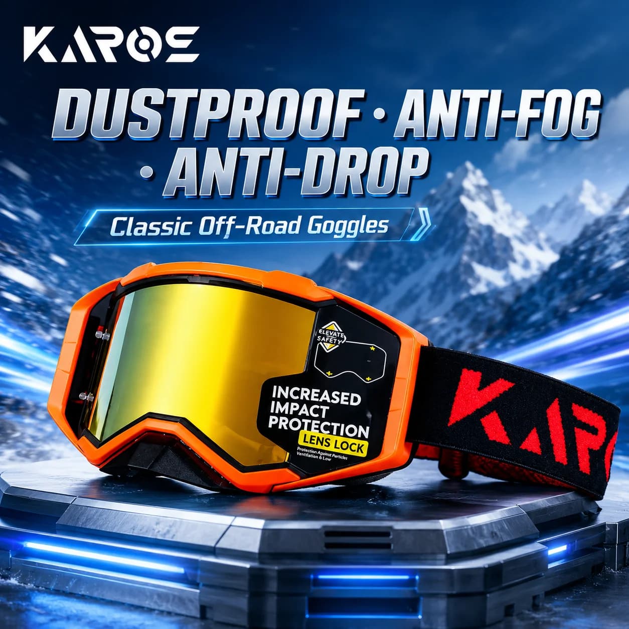 KAROS MTB Fashion Downhill Goggles UV400 Anti-Fog Cycling Ski Snowboard Motocross Windproof Outdoor Sports Eyewear