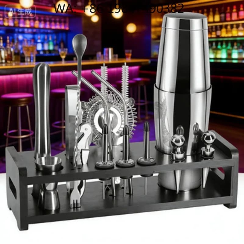 18Pcs Eco Friendly Stainless Steel Cocktail Shaker Bar Kit Dual Size Boston Shaker Bamboo Stand For DIY Craft Cocktail