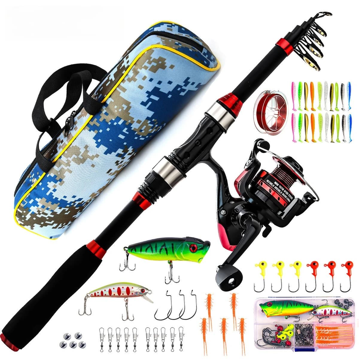Set canna da mare Luya, combinazione di borse per attrezzatura da pesca con ruota girevole per investimento lontano, set completo di canne in carbonio ultraleggero e super